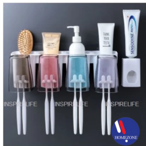 Wall Mount 2 / 3 /4 Cup Automatic Toothbrush Holder with Toothpaste Dispenser