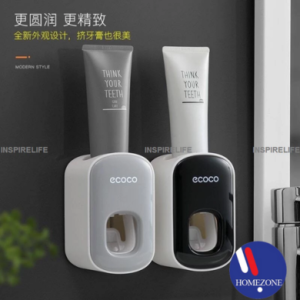 Ecoco Automatic Toothbrush Holder Wall Mounted Toothpaste Squeezer Push Automatic